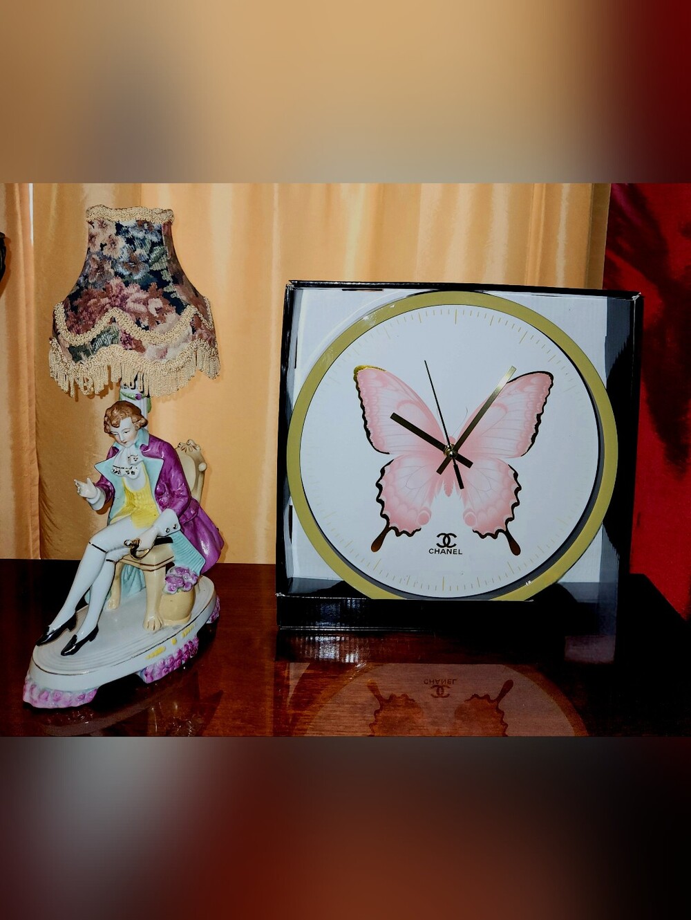 Limited Edition Luxury Pink Butterfly Gold CC Logo Wall Clock 12 Wall Decor Art - Picture 4 of 9